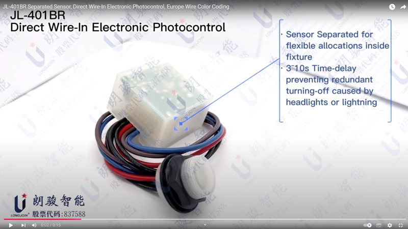 JL-401BR Separated Sensor, Direct Wire-In Electronic Photocontrol, Europe Wire Color Coding