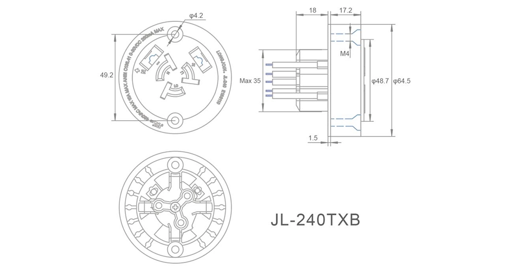 JL-240TXB Built-In 5-Pin NEMA Socket Overview: