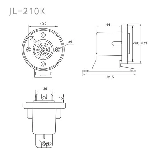 JL-210K Wall Mount 3-Pin NEMA Socket